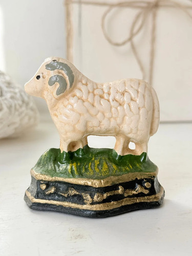 Vintage cast iron ram doorstop - cast,