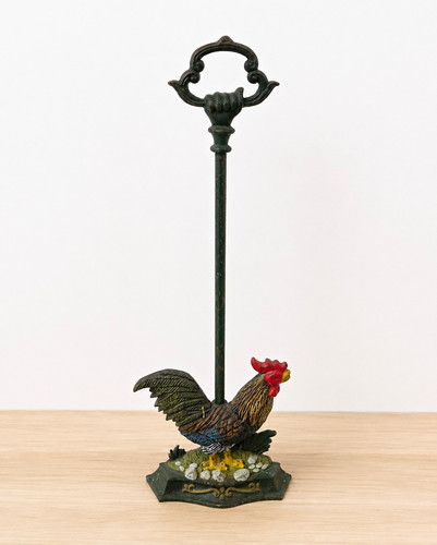 Painted iron rooster door - iron, stop