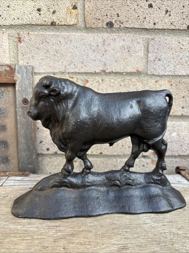Vintage cast iron bull - cast, door